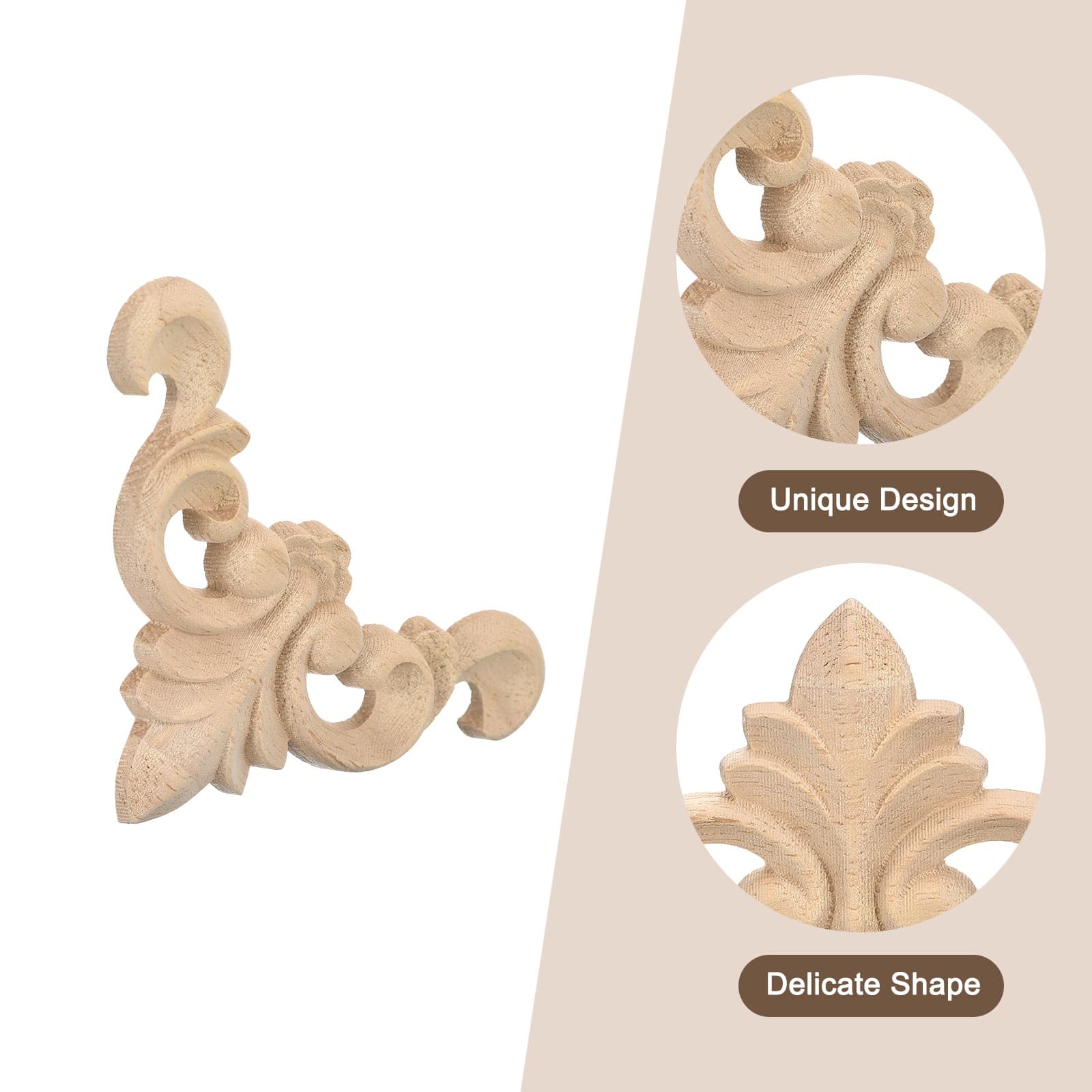6Pcs Wood Carved Appliques Unpainted Decorative Corner Carving Decals 4cm x 4cm 4
