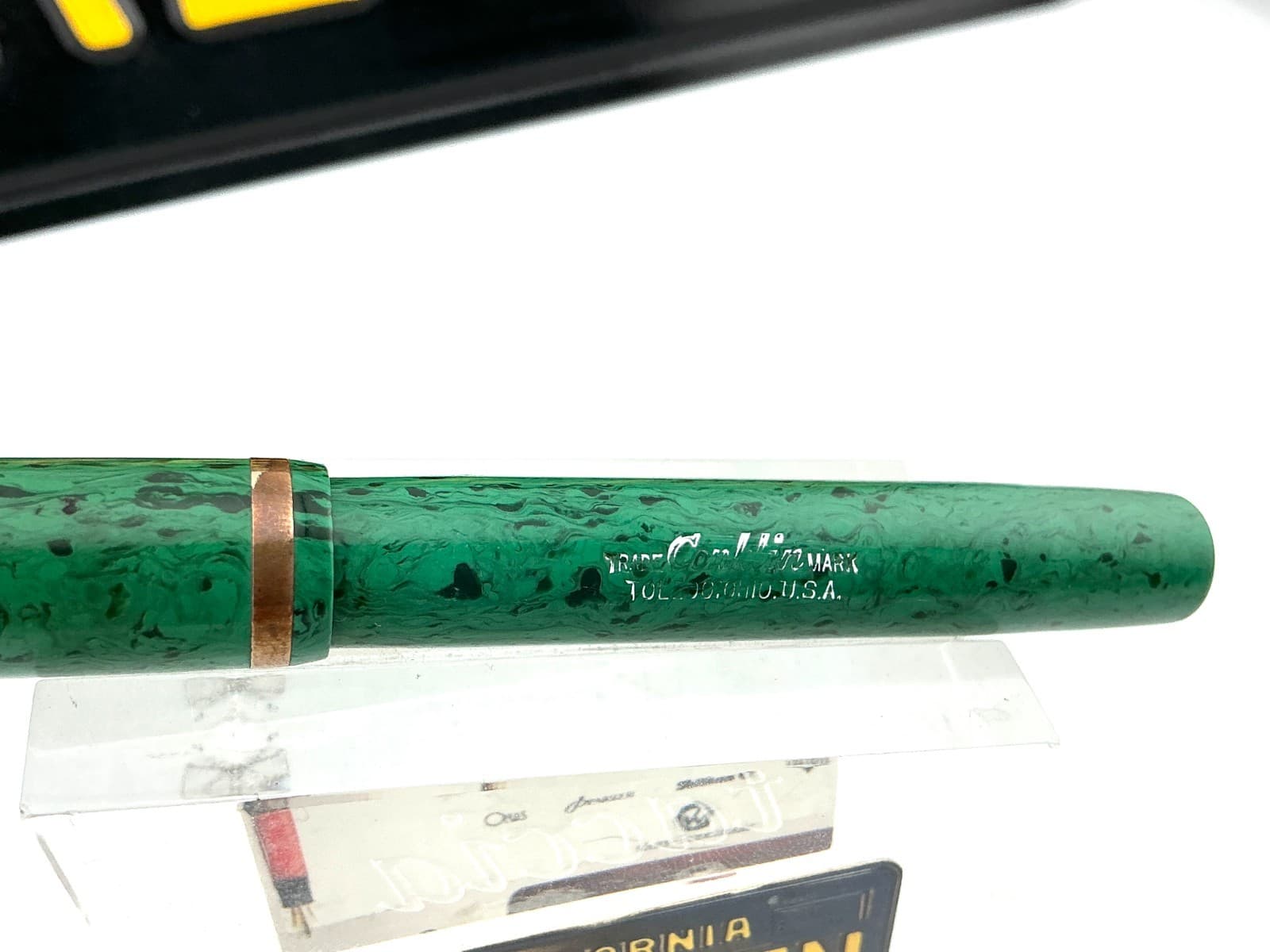 Vintage CONKLIN GREEN Celluloid Fountain Pen 14k Med nib Restored 4