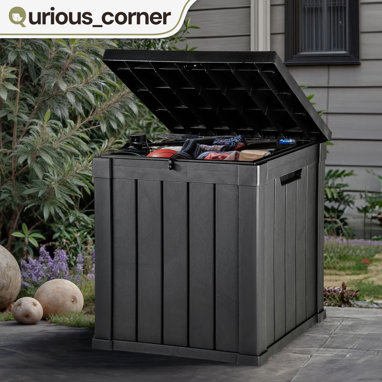 51-Gal Patio Storage Bench Box Weatherproof Resin Deck Chest with Lock & Handles 3