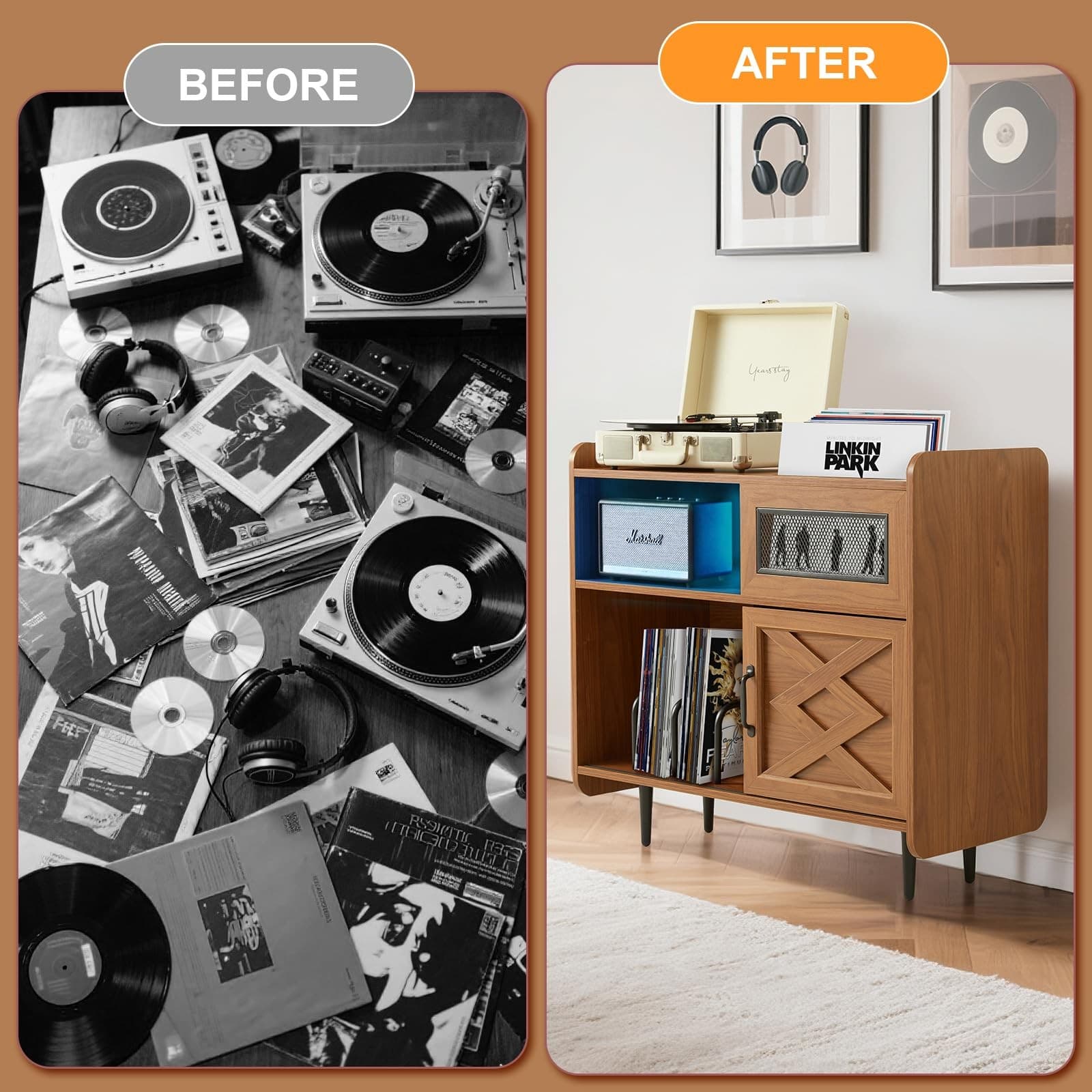 Modern Vinyl Record Player Stand with Built-in Charging Hub & RGB Lighting 2