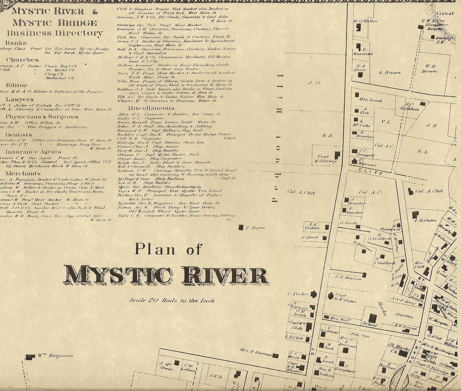 West Mystic Bridge Mystic Seaport CT 1869 Maps with Homeowners Names Shown 3