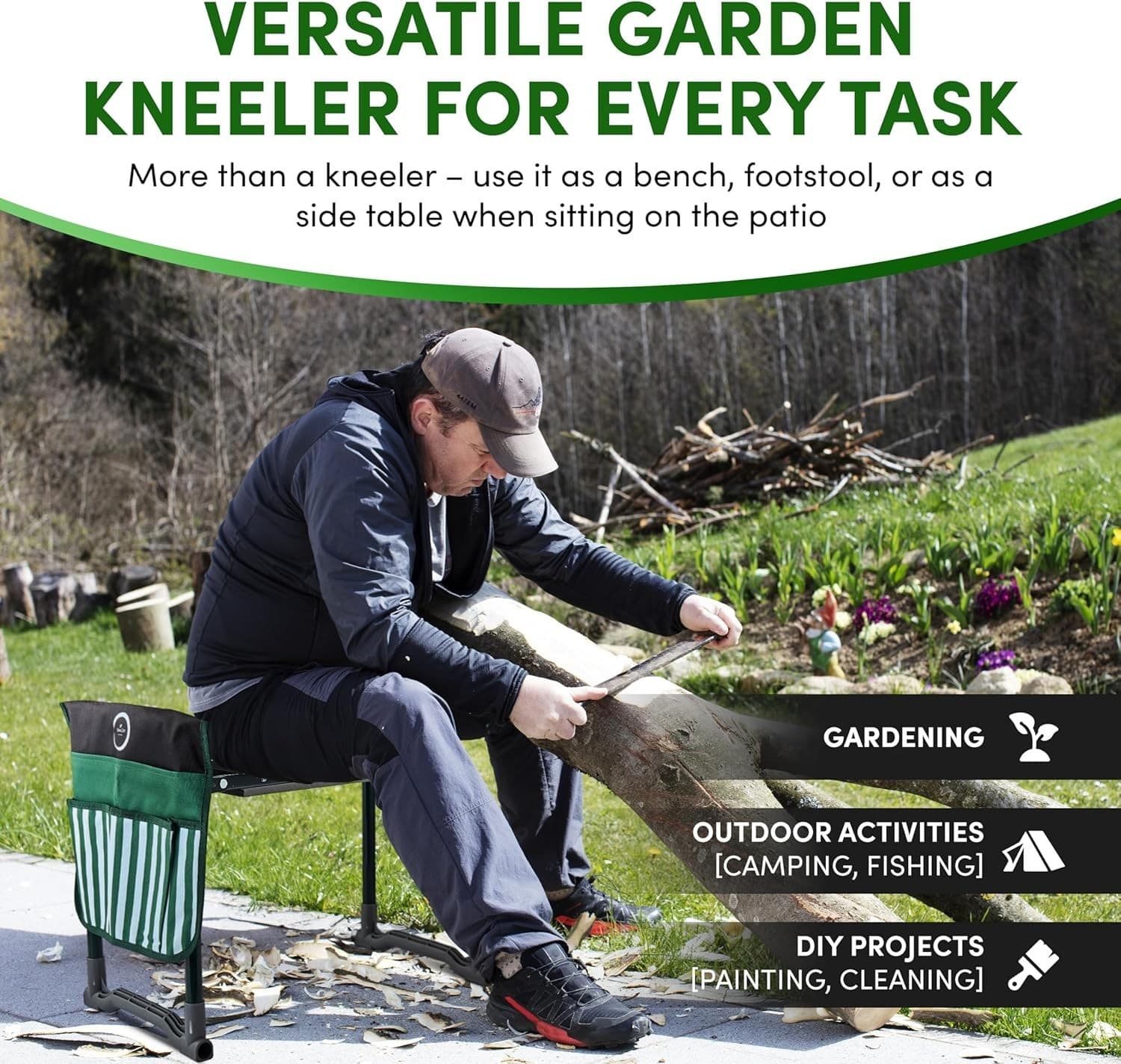 Garden Kneeler and Seat Foldable Outdoor Bench, Umbrella,  Tool Pouch & Table 6