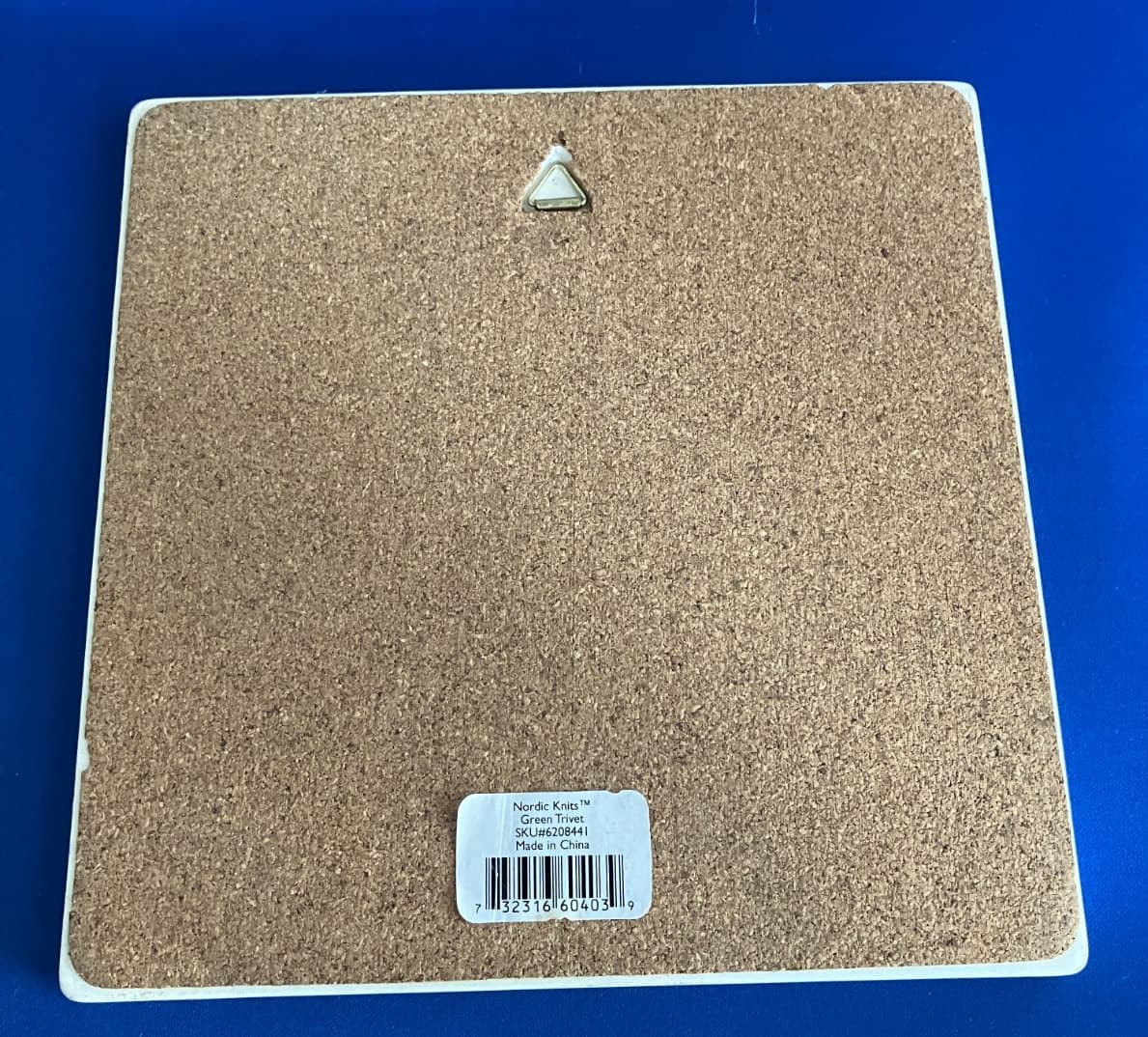 DANSK Nordic Knits Green Trivet Tree 8” x 8” Cork Backing w/Hook To Hang 2