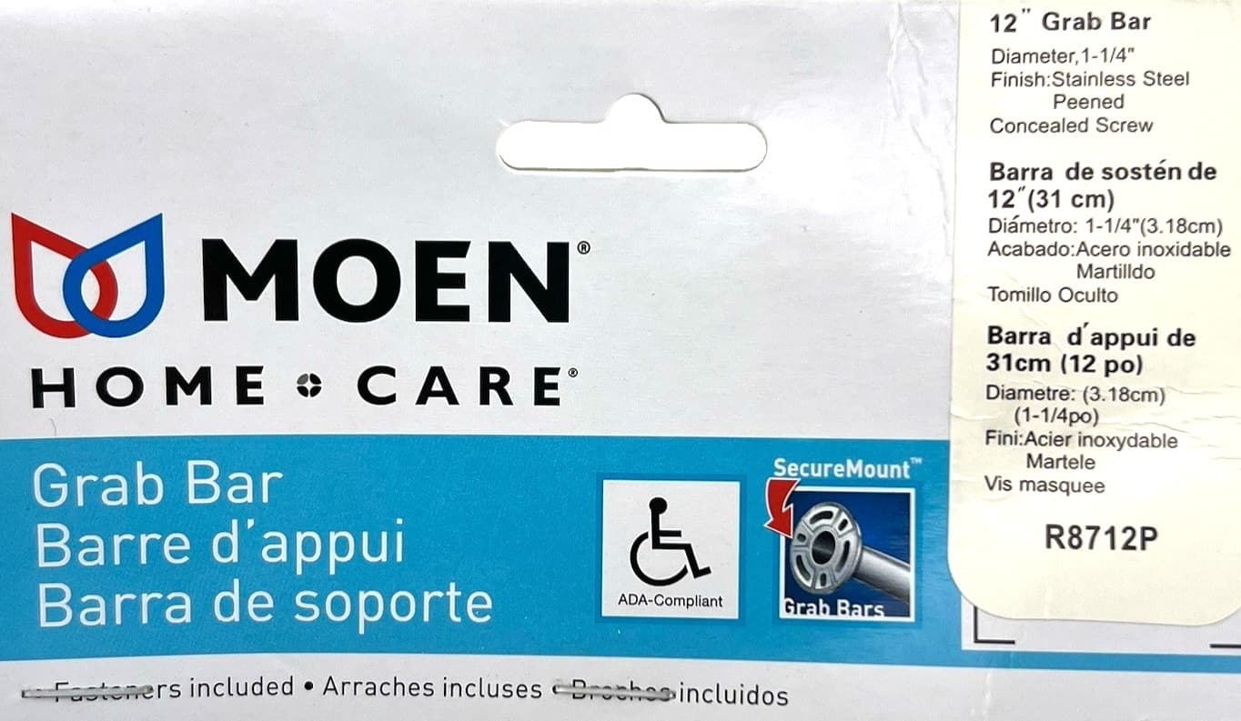 MOEN Home Care 12" Peened Stainless Steel Grab Bar Bathroom 💲 R8712P 4