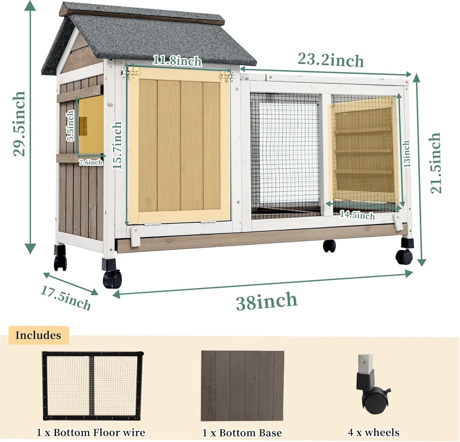 Petscosset 2 Story Outdoor Rabbit Hutch Wooden Bunny Cage Indoor House,Grey 2