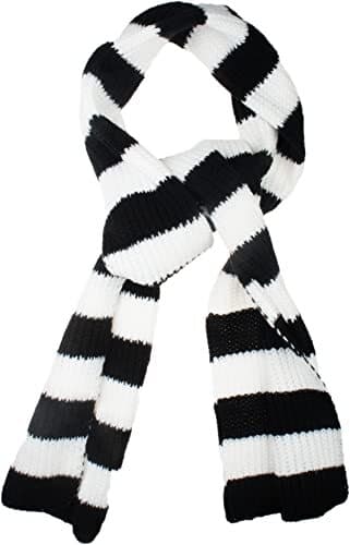  Fall Winter Ultra Soft Knit Striped Scarf for Women Men Boys Black and White 3