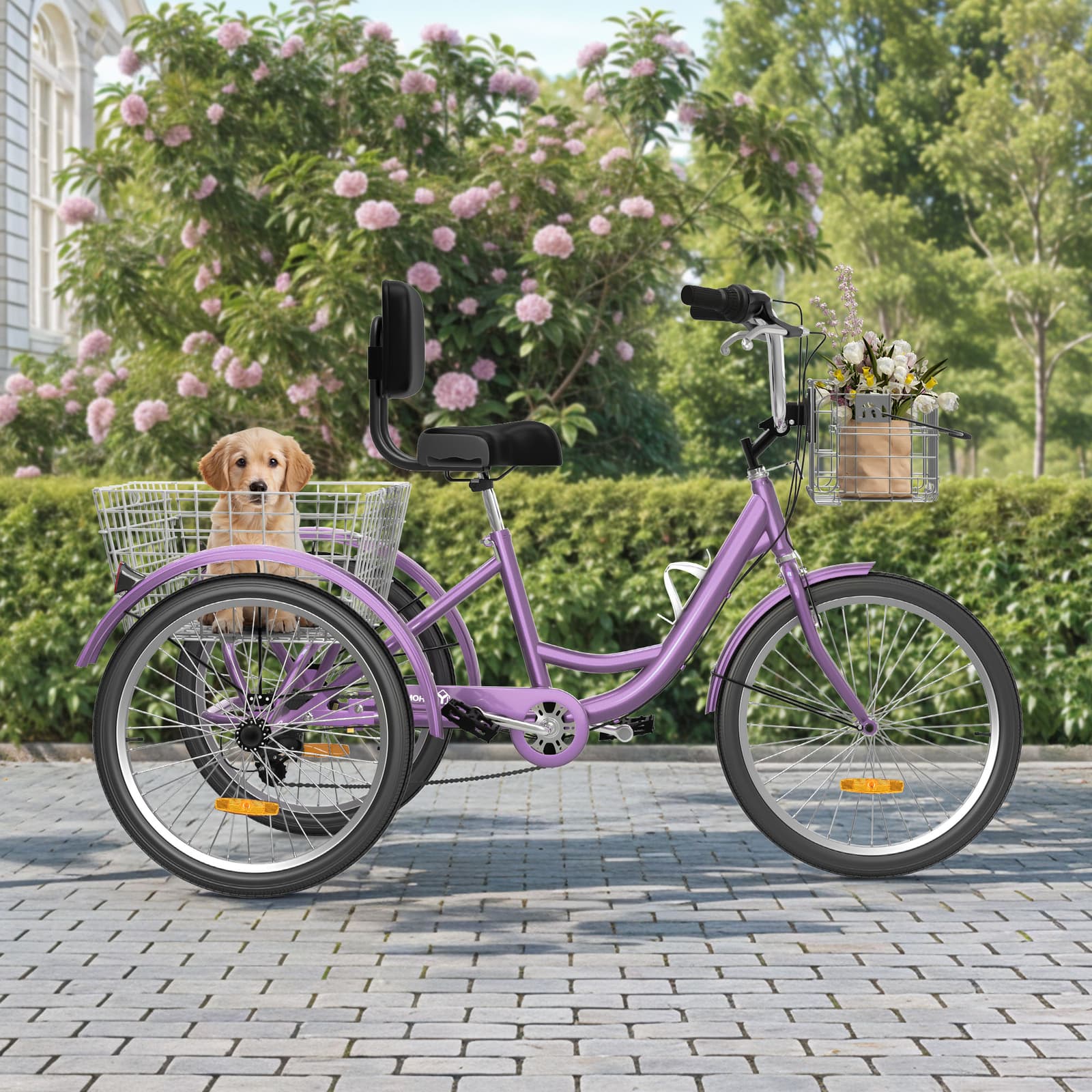 24" 3 Wheels Bike Trike Tricycle 7 Speed for Adult w/ Front & Rear Basket Purple 3