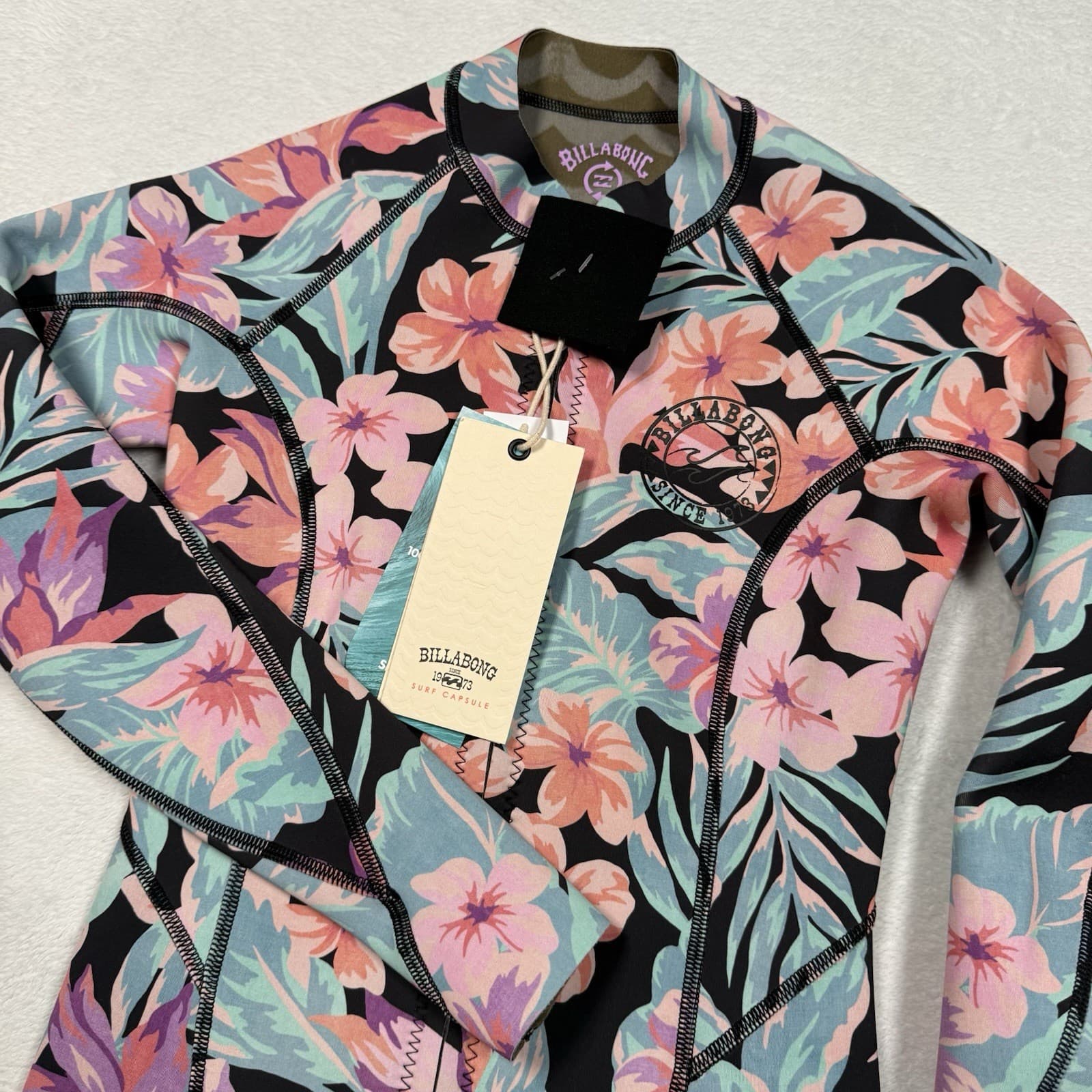 Billabong Wetsuit Jacket Surf Capsule Peeky Floral Zip Top Blue Women's Small