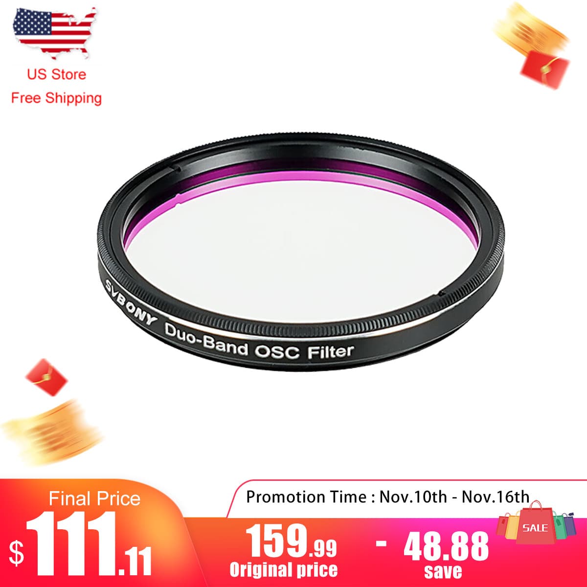 SVBONY SV220 Telescope Filter H-Alpha & OIII 7nm Dual-Band 2" Nebula Filter