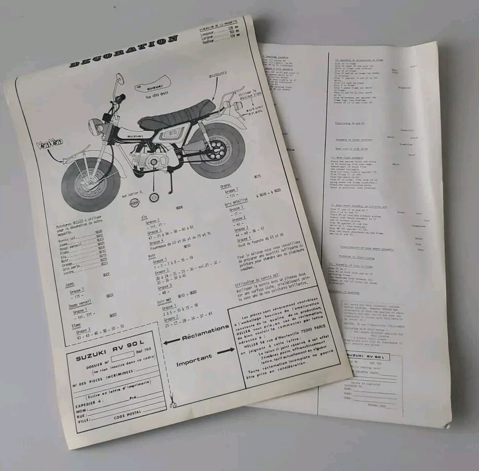 SUZUKI RV90 VAN VAN VINTAGE HELLER MOTORCYCLE 1/8 MODEL KIT RV 90 6