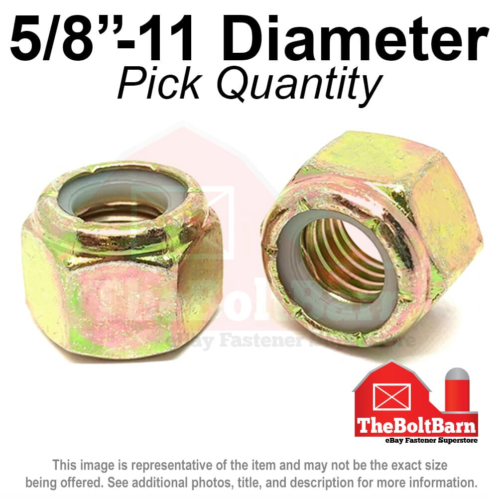 5/8"-11 Grade 8 Nylon Insert Hex Lock Nut Zinc Yellow Coarse Nylok (Pick Qty)