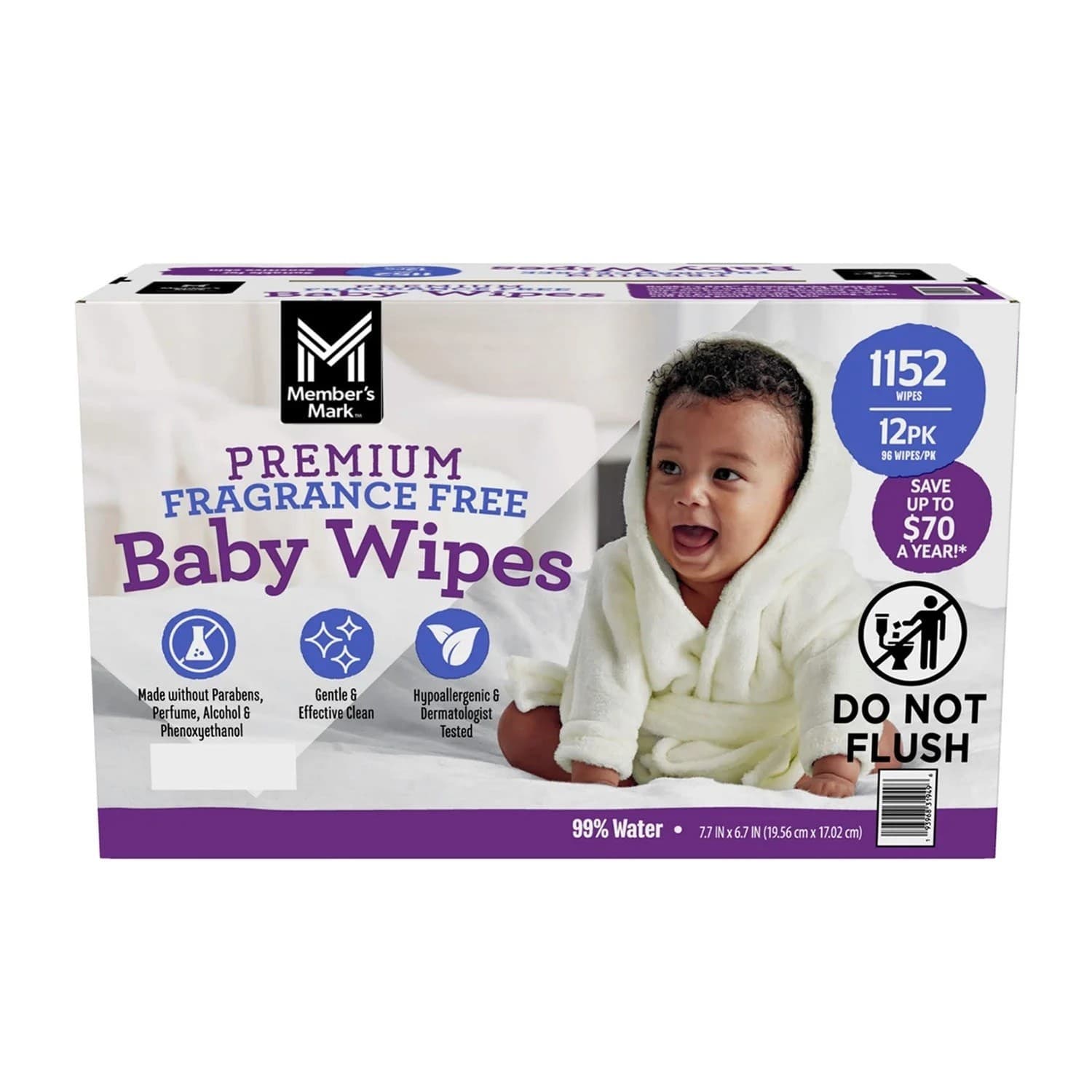 Member's Mark Premium Fragrance- Free Baby Wipes, 12 Packs 1152ct Free Shipping