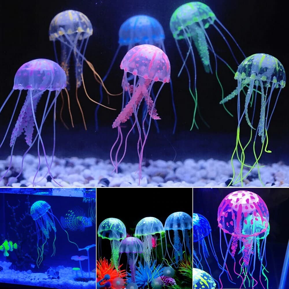 6 Pack of Floating Neon Artificial Jellyfish - Fish Tank Aquarium Decoration