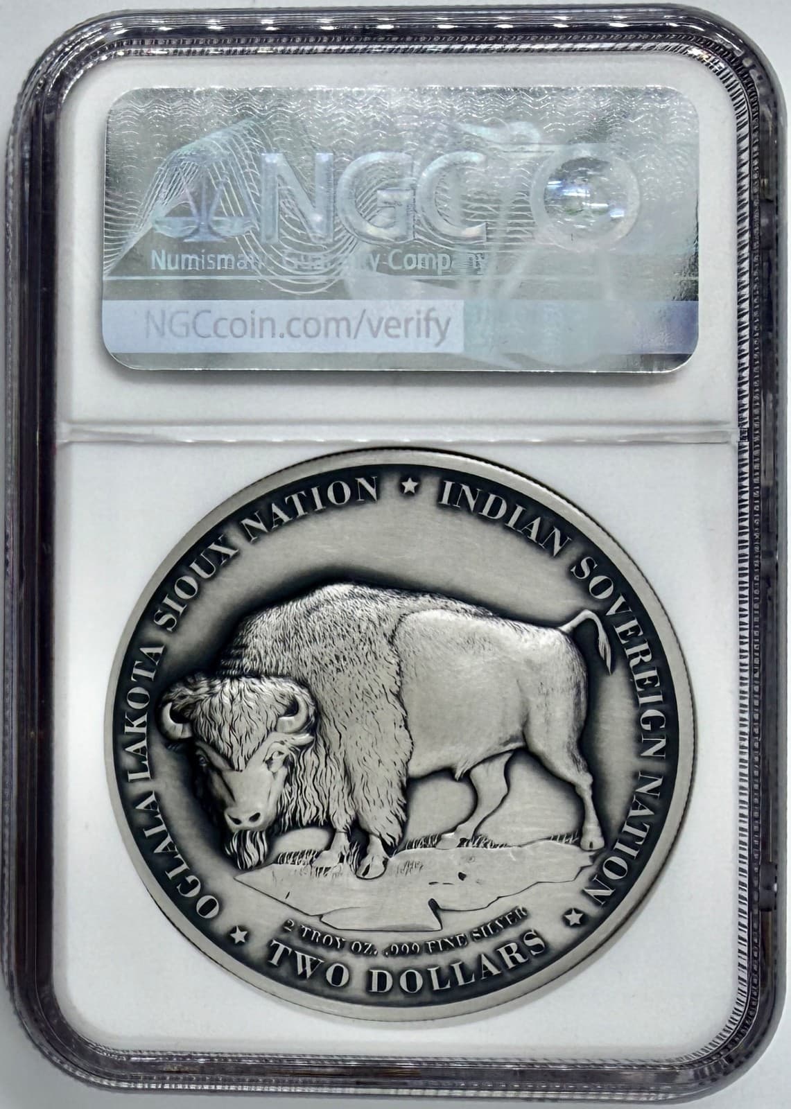 Onc Papa 2023 $2 Oglala Lakota Sioux Nation 2 Oz Silver NGC MS 70 Antiqued UHR 2