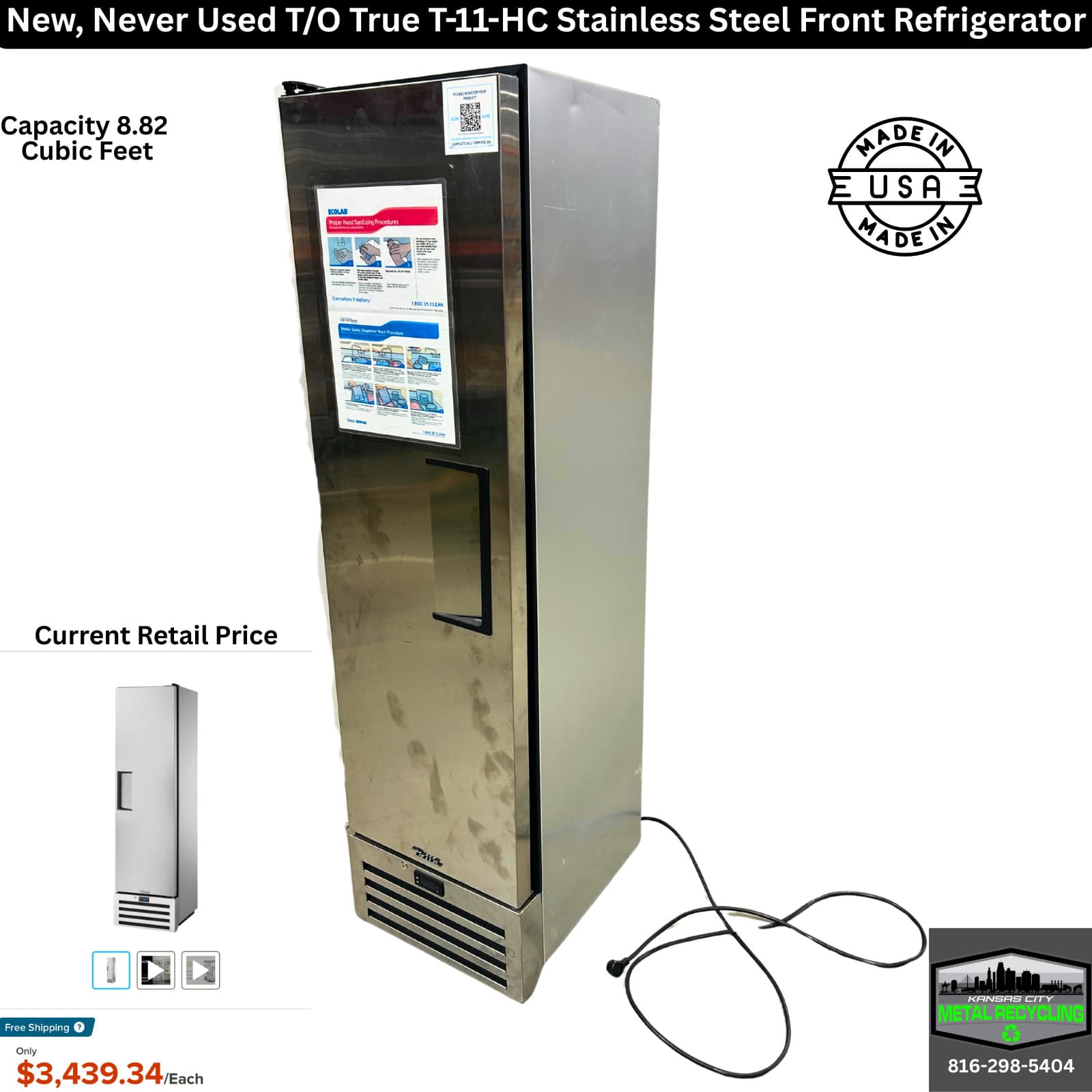New T/O True T-11-HC 19.25" One Section Solid Door Reach in Refrigerator 3