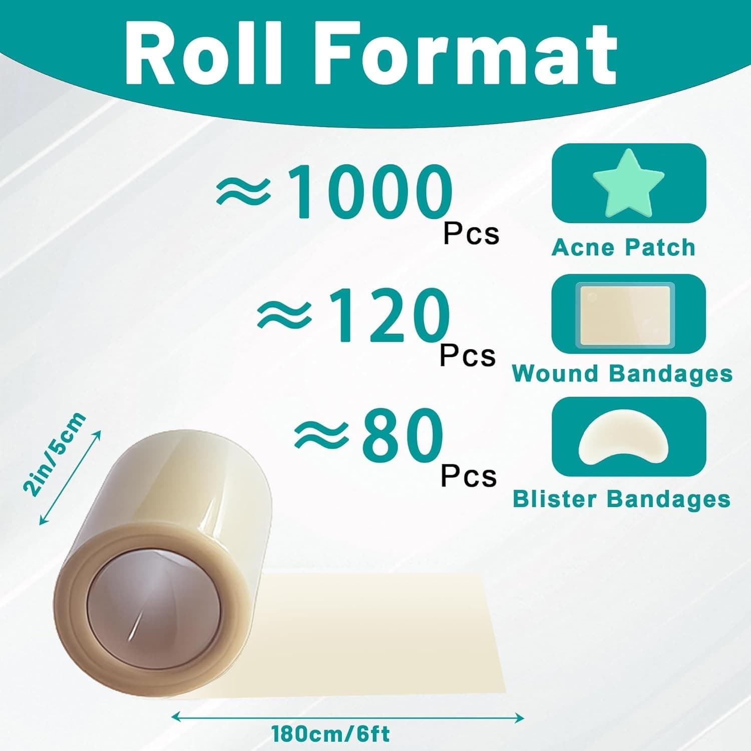 Hydrocolloid Bandages Roll for Wound Care, 2In*6Ft Hydrocolloid Patch, Hypoalle 6