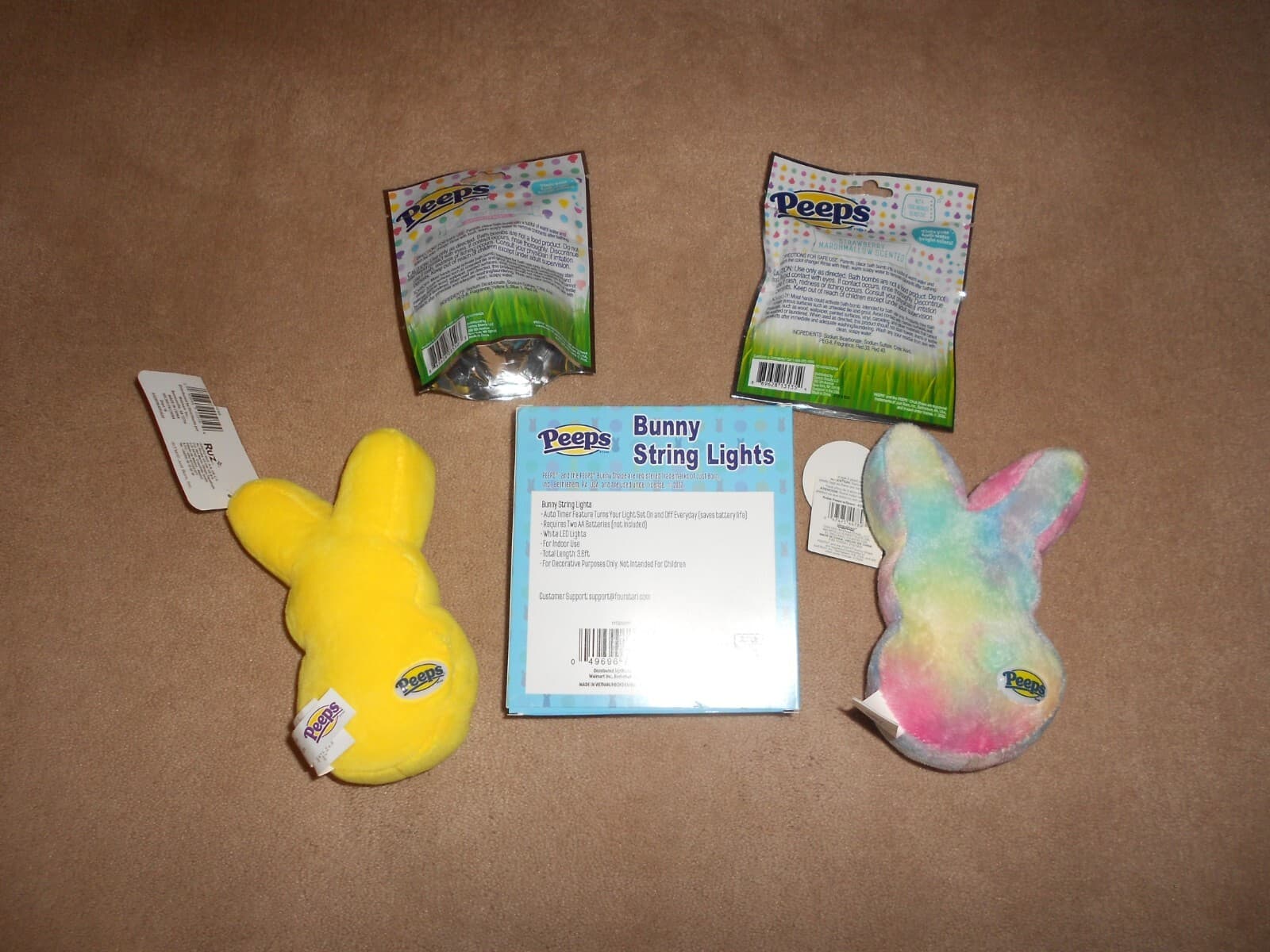 NEW, LOT OF 5 PEEPS EASTER BASKET GOODIES, PLUSH BUNNY, STRING LIGHTS, BATH BOMB 3