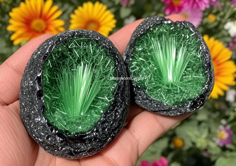 Rare Natural Meteorite Quartz Crystal Specimen Goethite Green Copper Ore Decor 4