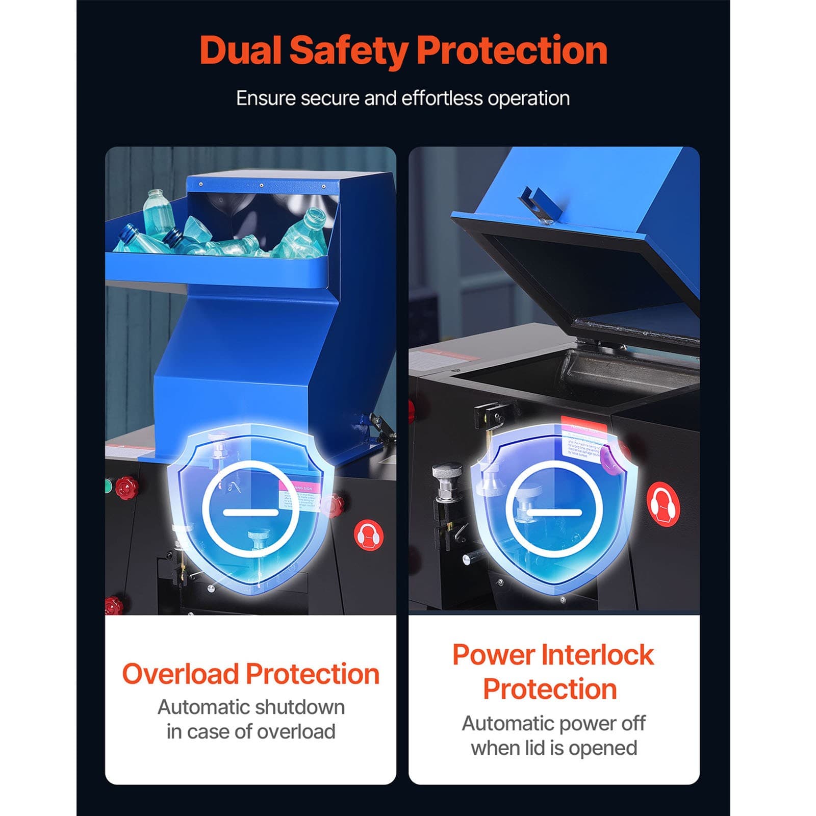 Uimoso Plastic Shredder Crusher 7.5KW Granulator Recycling Machine 220V 3-Phase 5