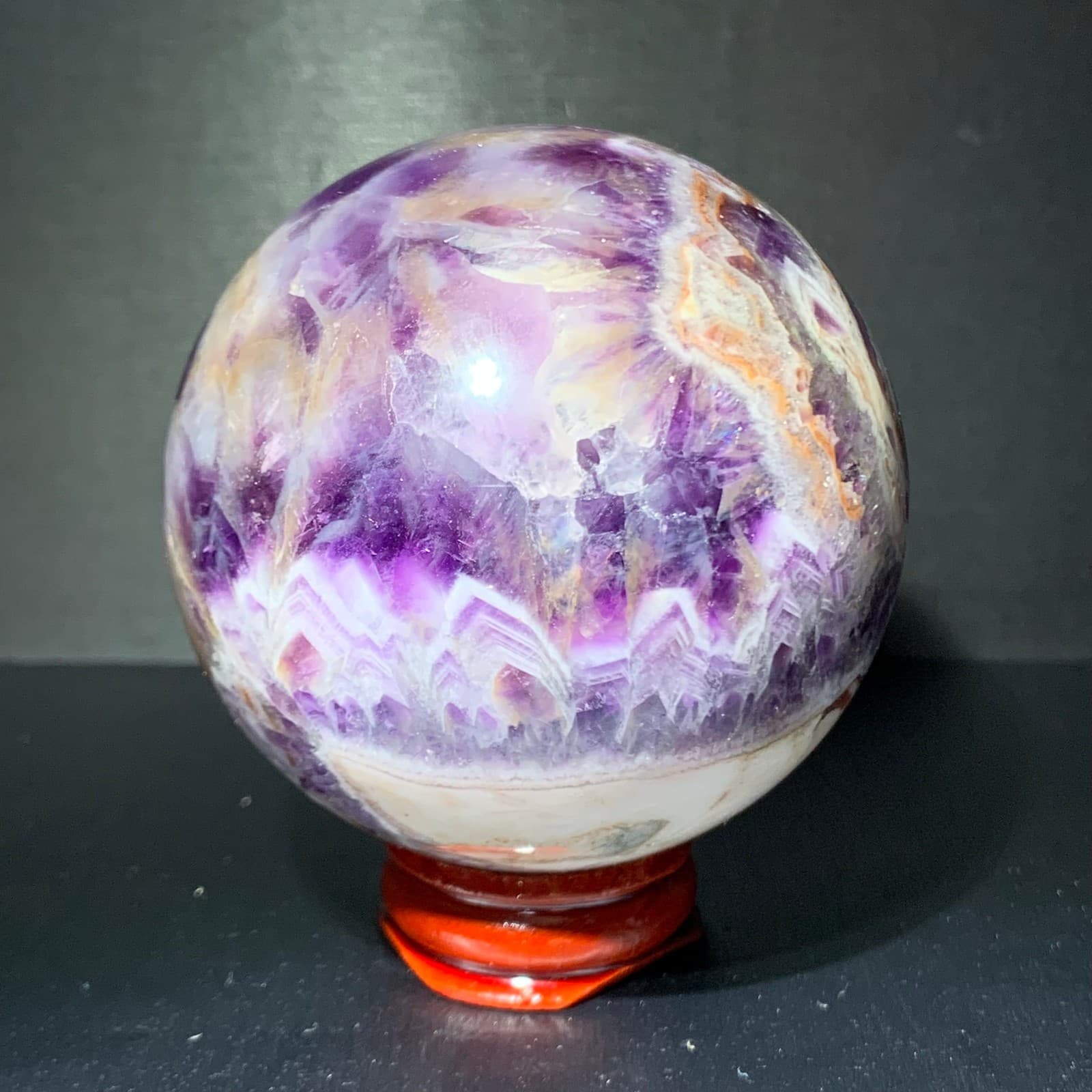 385G Rare High Quality Purple Dream Amethyst Quartz Crystal Sphere Healing Ball+ 5