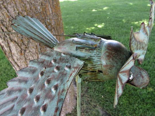 Wing Flapping Kinetic Metal Owl Yard Stake Wind Spinner Whirly-Gig Windmill 3