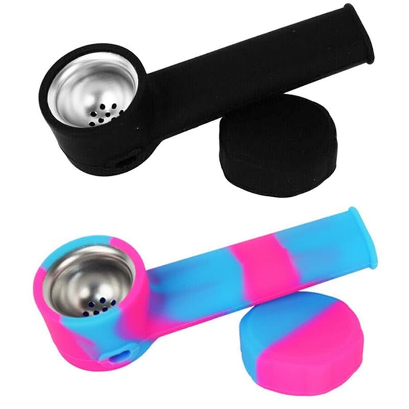 5PCS 3.4'' Mini Silicone Smoking Hand Pipe with Metal Bowl & Cap Lid Pocket Pipe 3