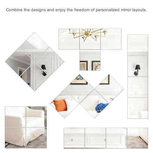 4 Pack Acrylic Mirrors for Wall,20 x 20 Inch Self Adhesive 20"X20"-4Pcs 4