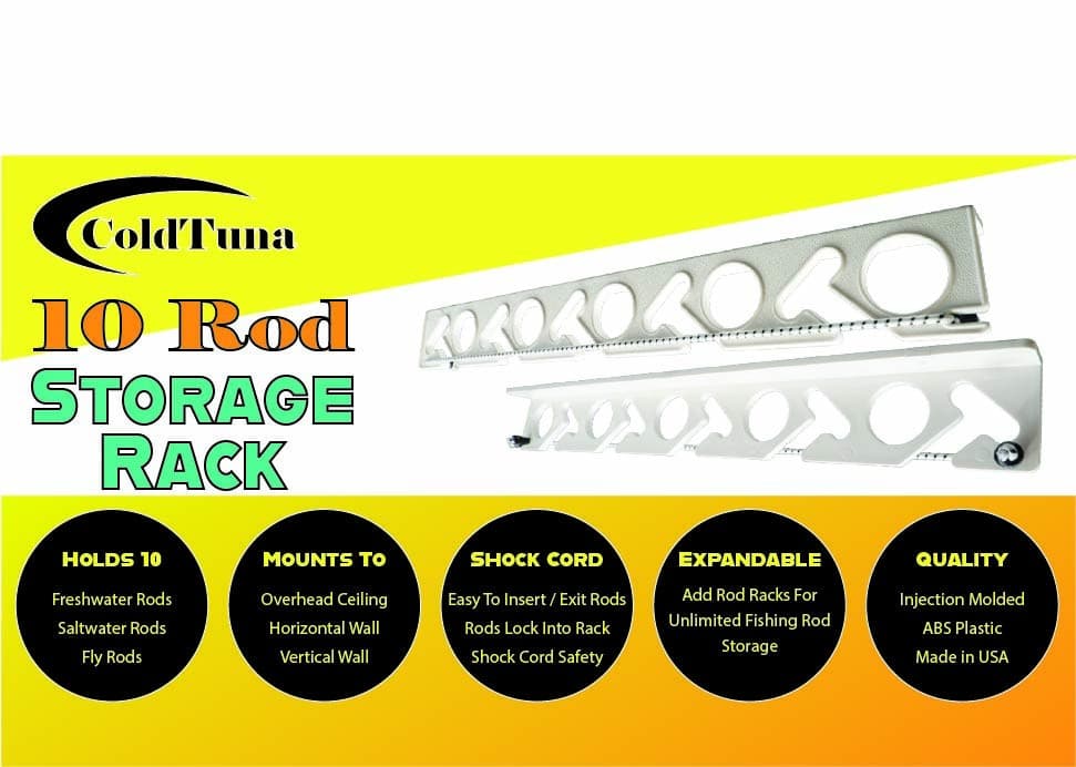 ColdTuna Garage fishing rod rack – Wall or Ceiling Mount Holds 10 Fishing Poles 3