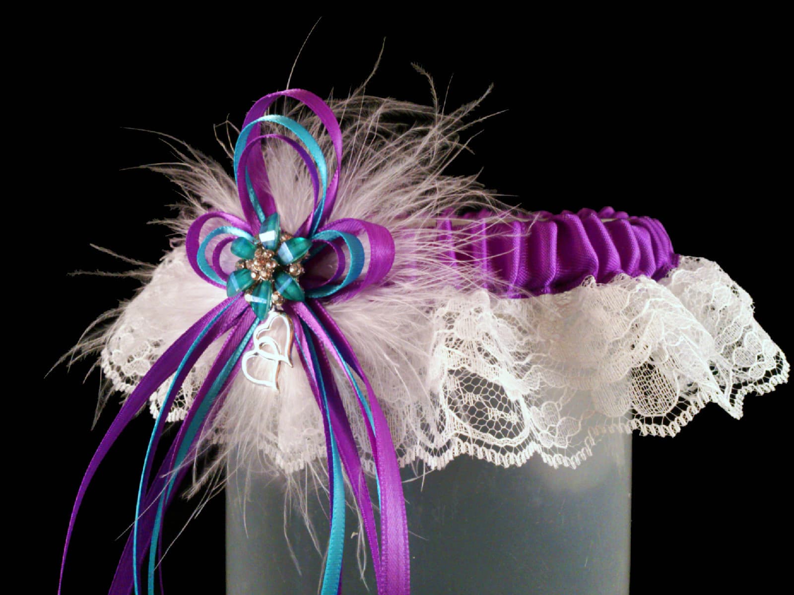 Love It! PURPLE TURQUOISE Wedding Bridal GARTER SET of 2 Garters Keep + Toss 2
