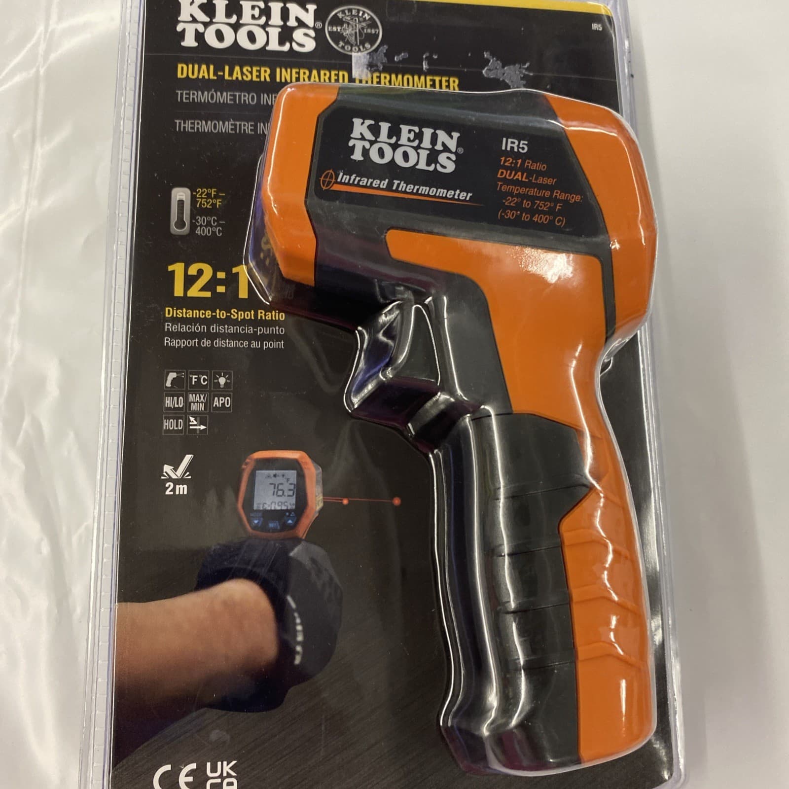 KLEIN TOOLS IR5 DUAL LASER INFRARED THERMOMETER DIGITAL DISPLAY 0623U-C2 3