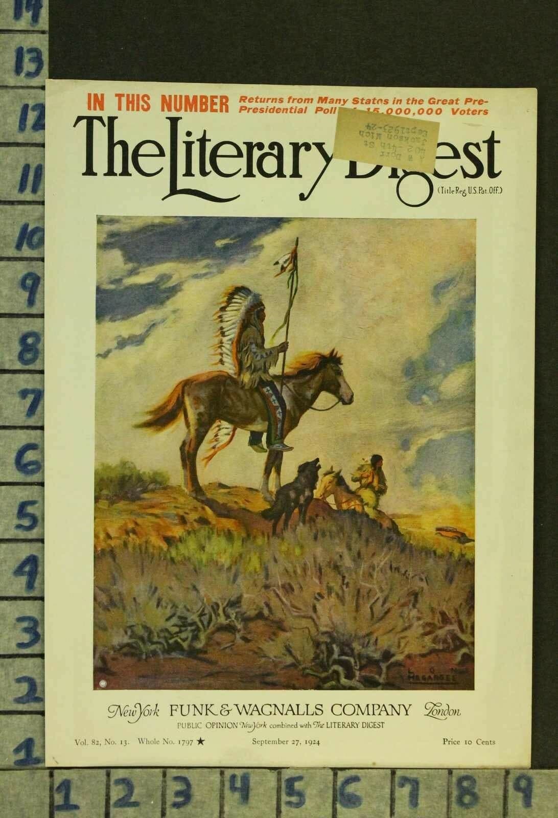 1924 WESTERN AMERICAN INDIAN CHIEF EQUESTRIAN HORSE ILLUS MEGARGEE COVER ZQ72