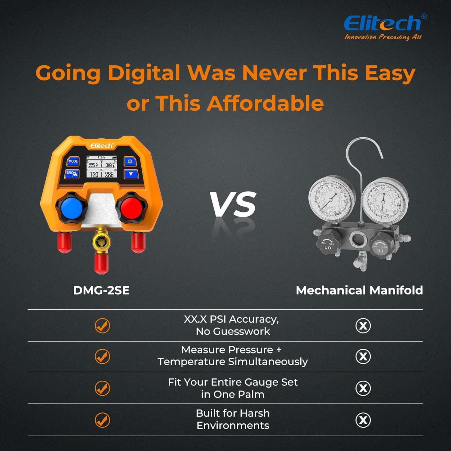 Elitech DMG-2SE Digital Manifold Gauge Set Pressure Gauge with Charging Hose 4