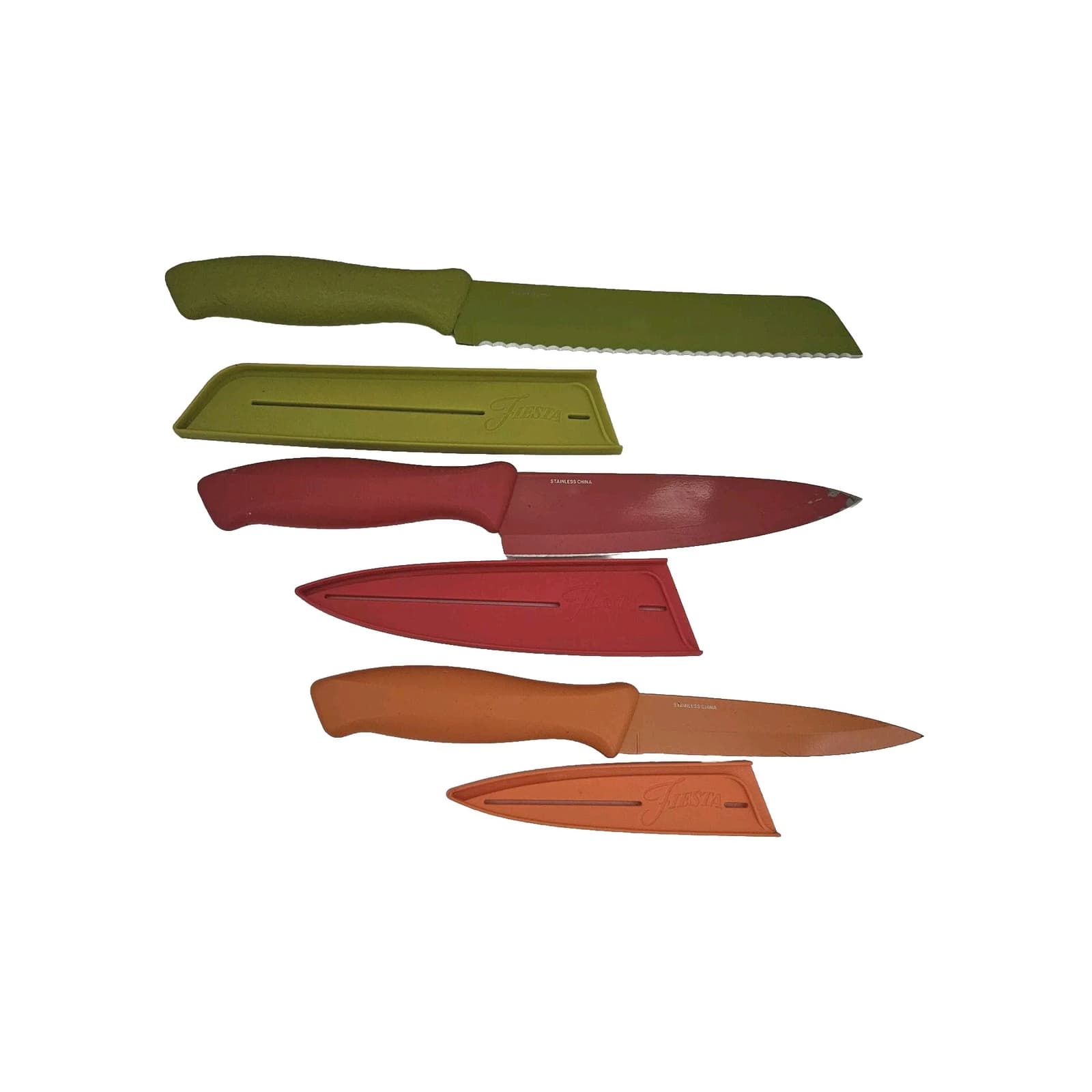 3 FIESTA Cutlery Knives Lemongrass Bread Tangerine Utility Red Chef Solid Color 3