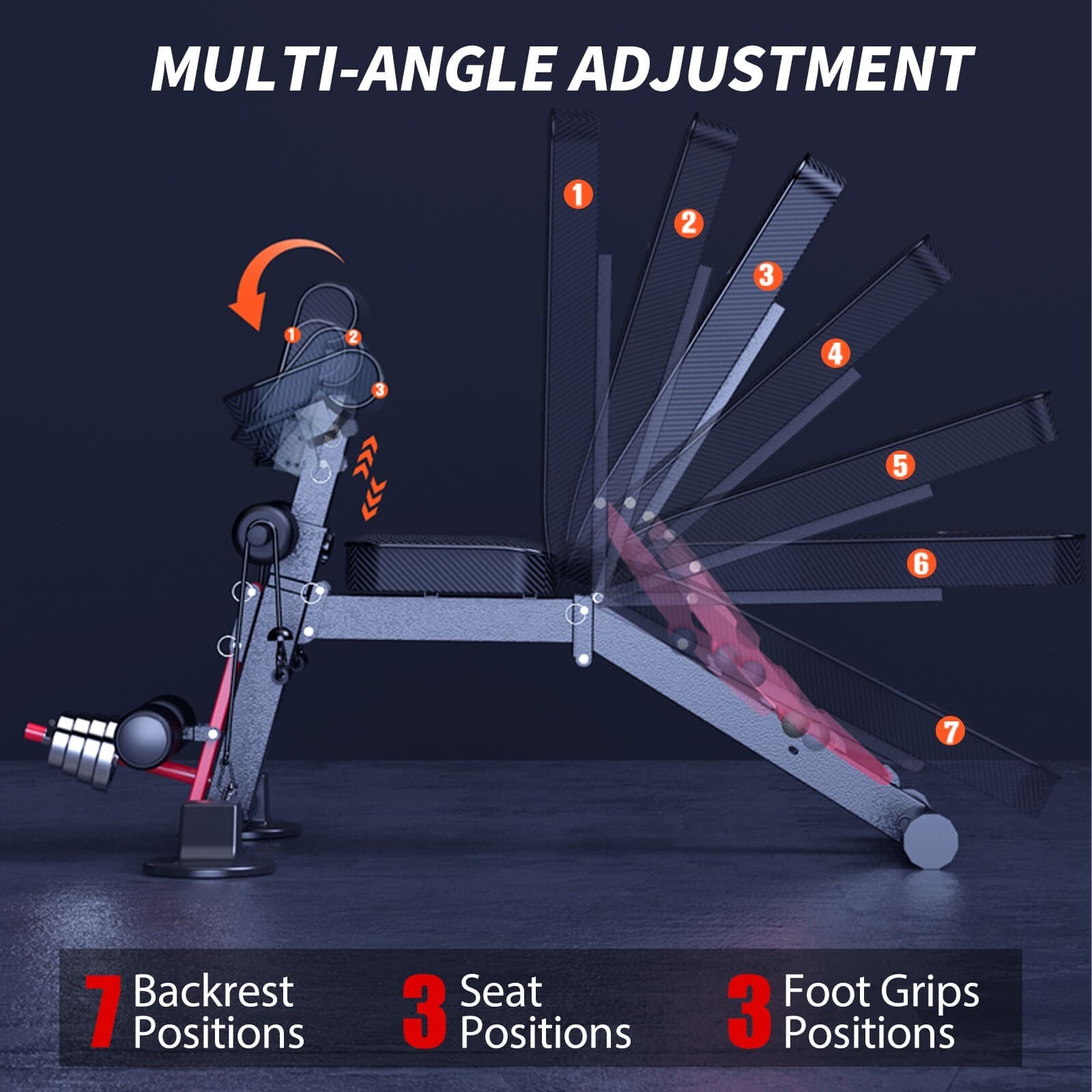 Folding Adjustable Workout Bench, 800LBS Capacity for Home Gym, Compact Storage 3