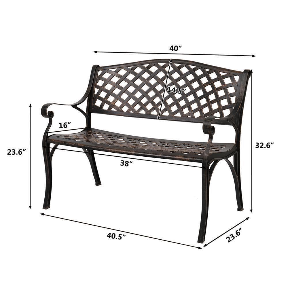 40.5" Patio Garden Bench,Anti- Rust Cast Iron Cast Aluminum Frame 3
