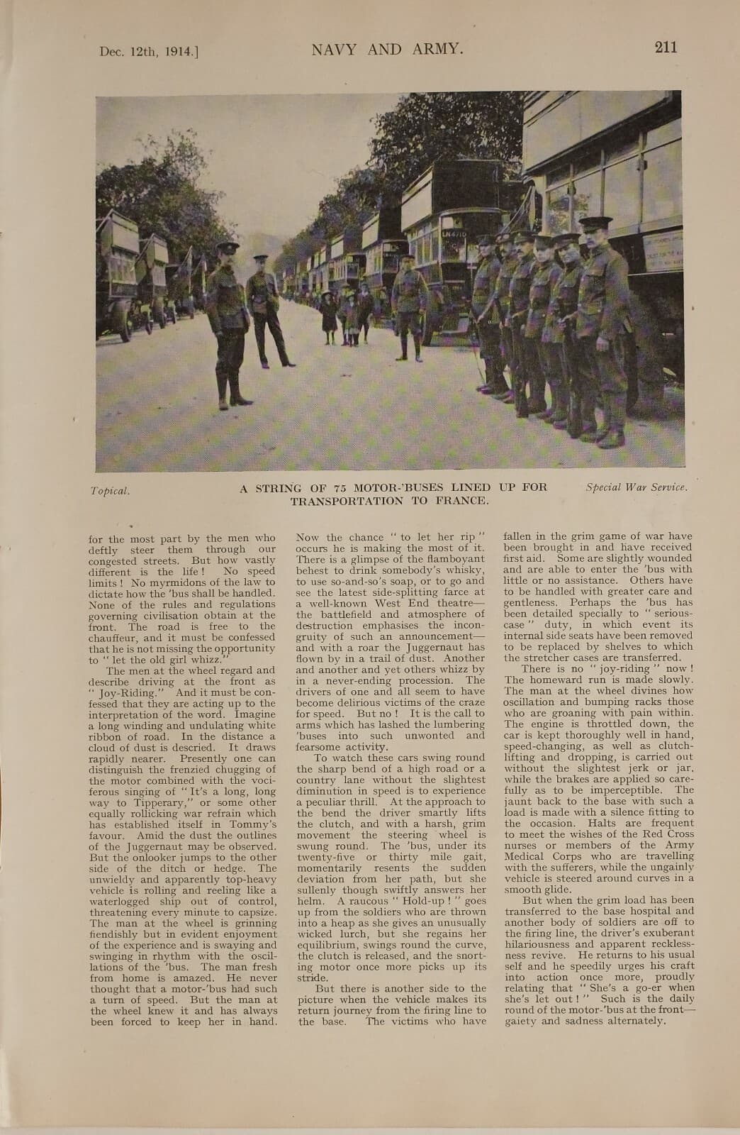 1914 WW1 ARTICLE & PICS MOTOR BUSES AS AMBULANCE TRANSPORTATION TO FRANCE 3
