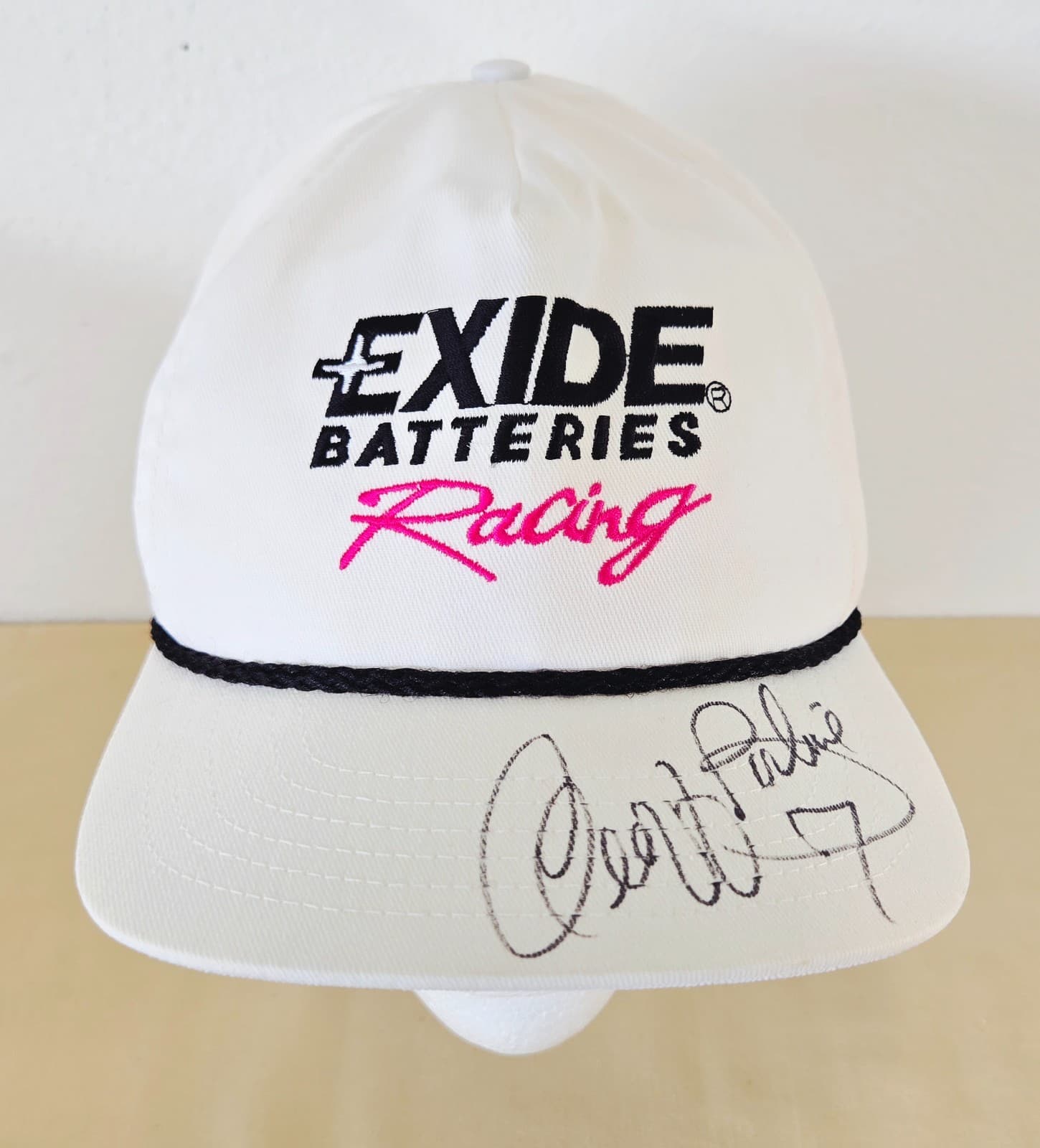 Vintage NASCAR Exide Batteries Racing Geoff Bodine #7 Autographed Hat Snapback