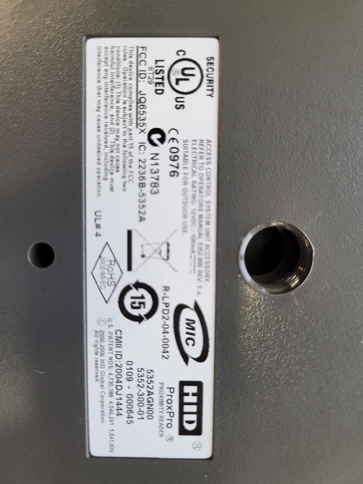 HID ProxPro Proximity Card Reader 5352AGN00 5352-300-01 with 2 Prox Card II 4