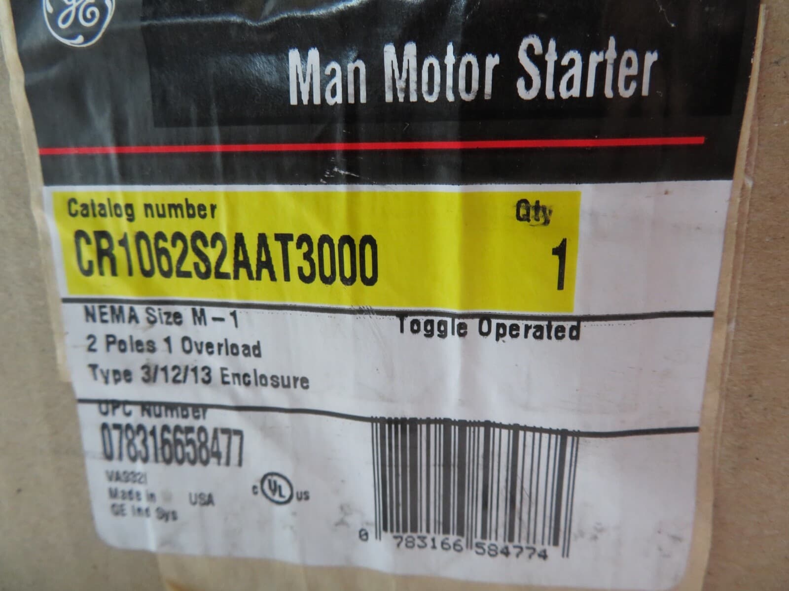 GE CR1062S2AAT3000 2P 1 O/L Nema M-1 Manual Motor Starter 10hp NEW 2