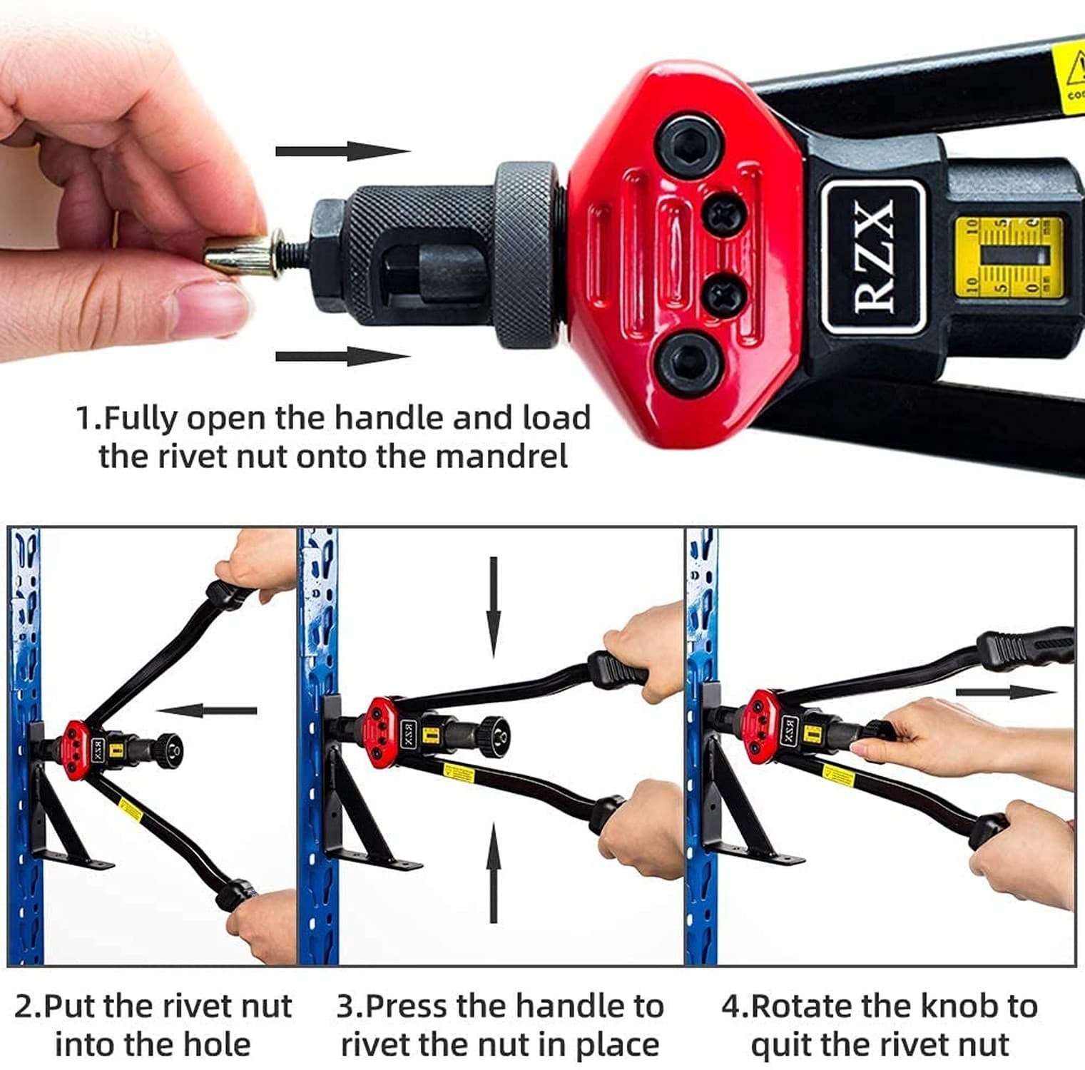 RZX 16" Rivet Nut Tool, Professional Rivet Nut Tool Setter Kit Including 12 M... 4