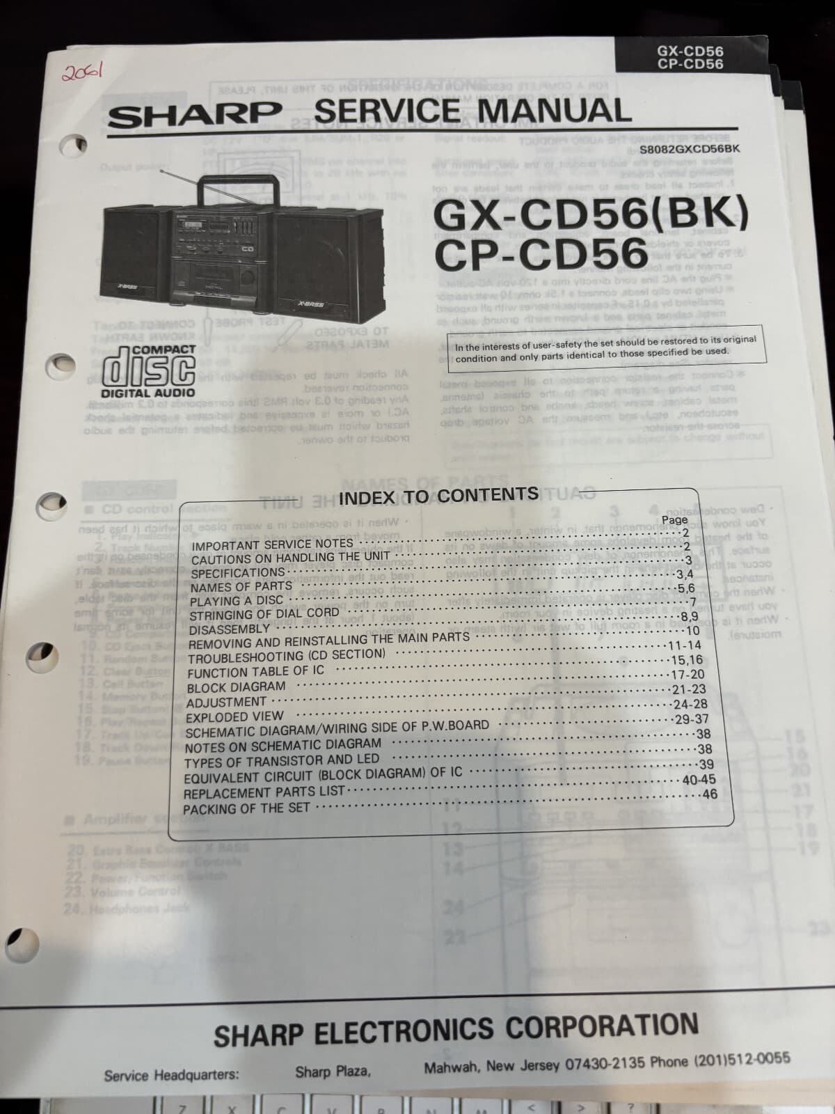 ORIG. SHARP GX-CD56 CP-CD56 GX-CD56 BK Repair & Service Manual *ORIGINAL*