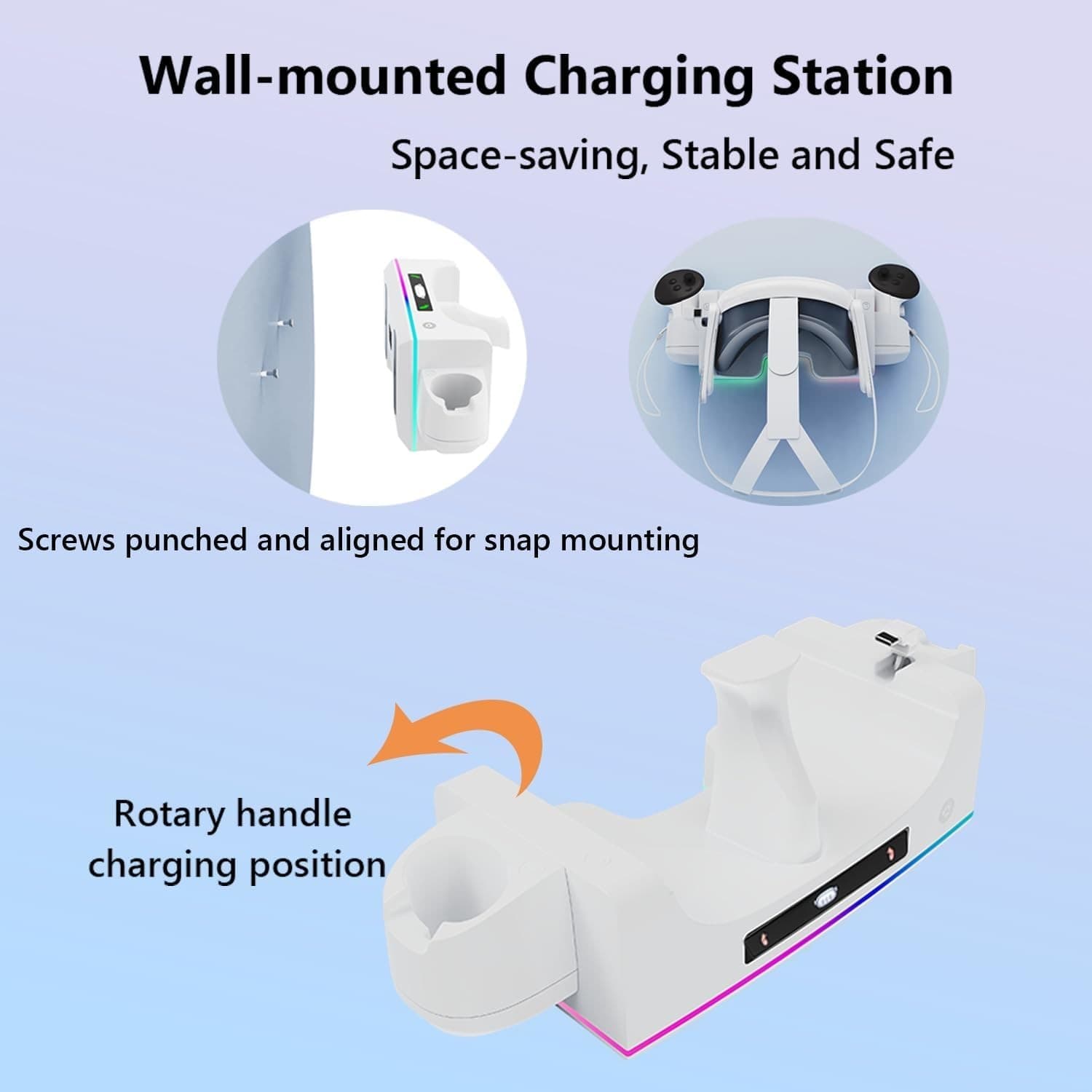 For Meta Quest 3S/ 3 Headset Controller Charging Dock Charger Stand Station RGB 6
