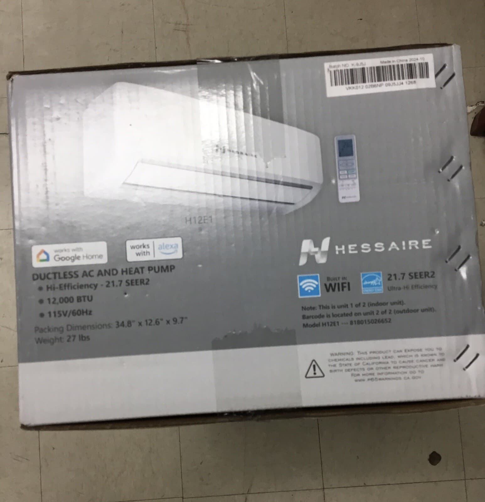 Hessaire Ductless Ac Heat Pump  12,000 BTU/h cooling & heating INNER UNIT ONLY 5