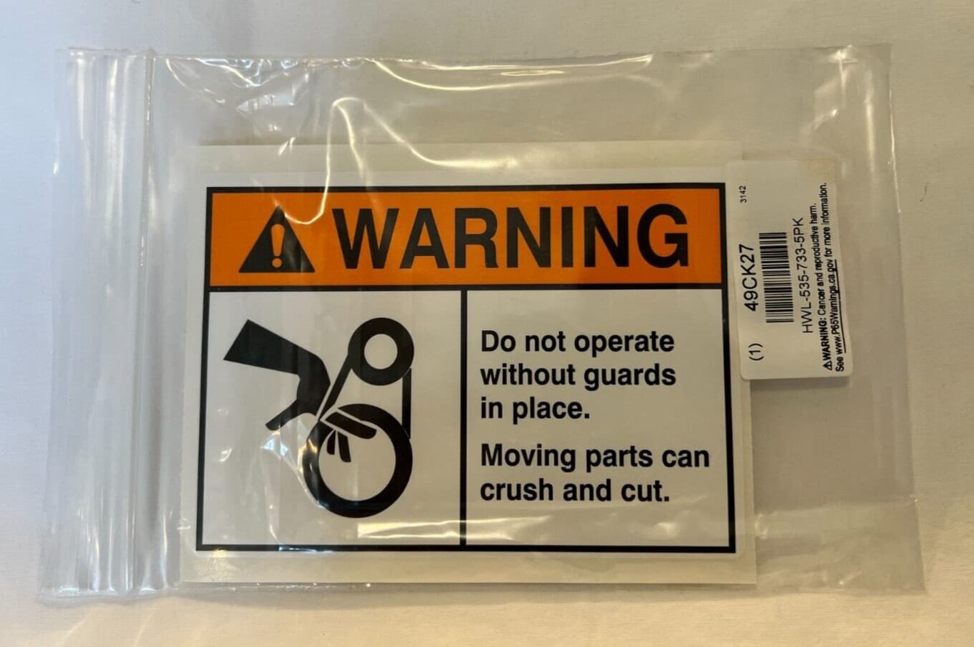 NEW, MIP - WARNING Pinch Point Label; 3.5" x 5"; Unit = 5 in a Pack; 49CK27 4