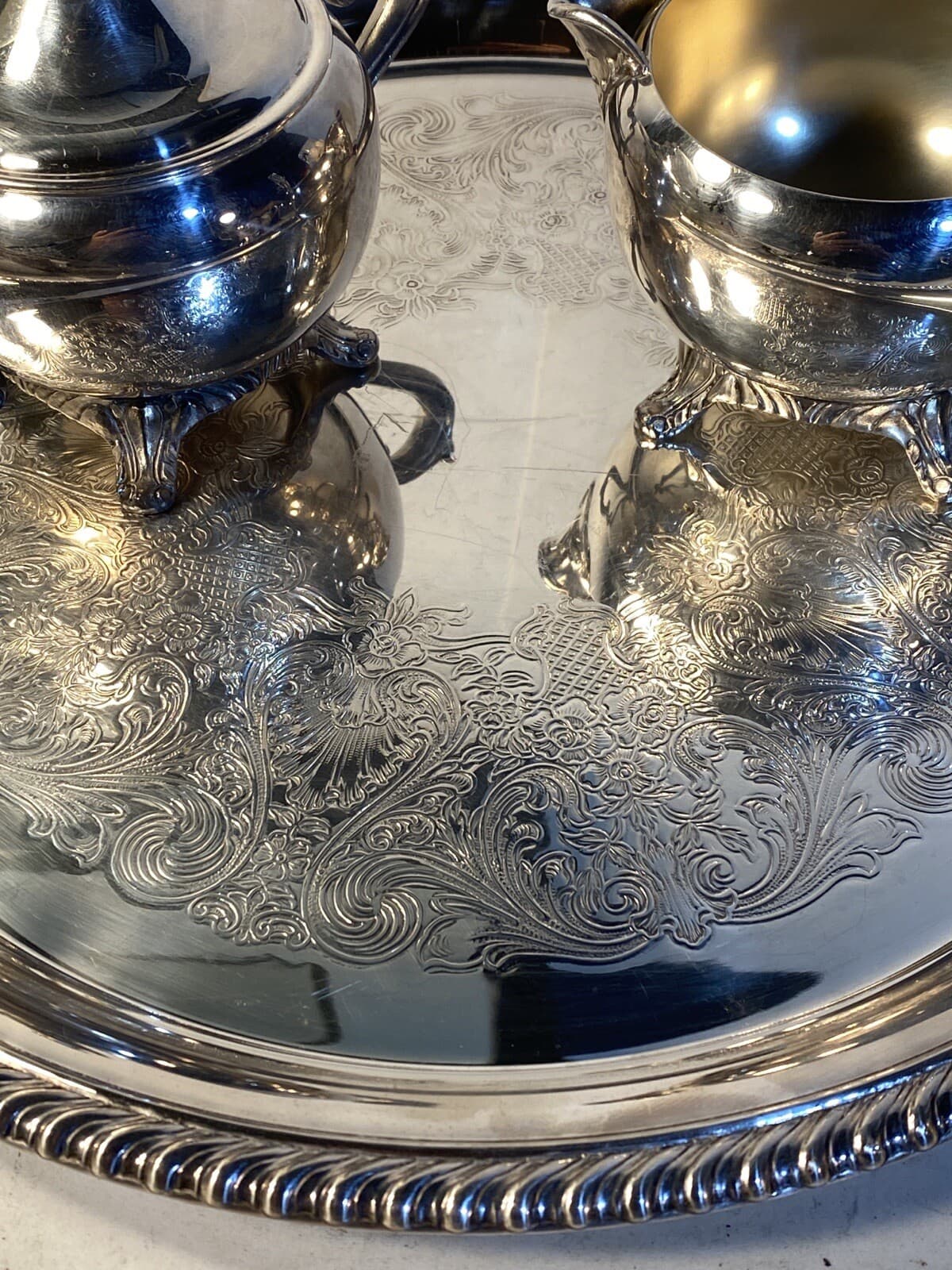 WM Rogers Creamer - Sugar Bowl & Tray Set Silverplate Vintage Lid Included 72-6 5
