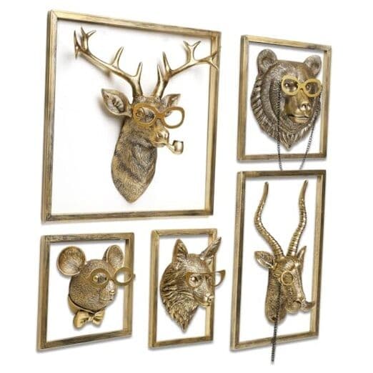 Animal Heads Wall Decor (5pcs, Includes Metal Frame) Resin Animals 5PCS