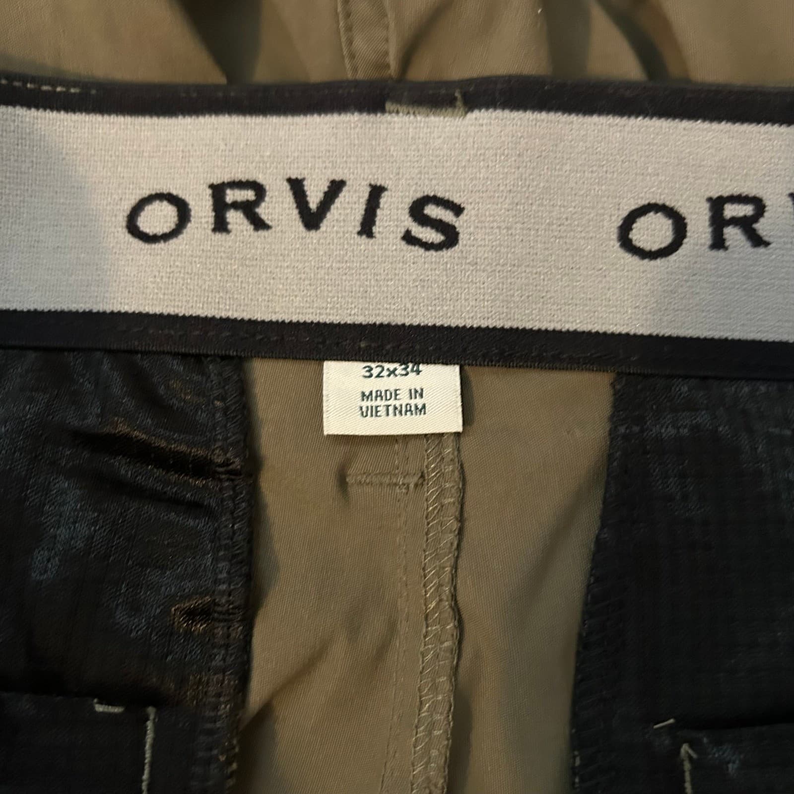 Orvis Tech Trek Pant Mens 34x32 Green Stretch Hiking Water Repellent Utility 4