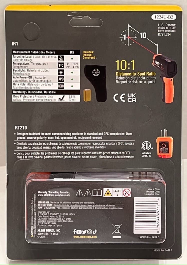 Klein Tools IR1KIT Infrared Thermometer 10:1 W / GFCI Outlet Tester RT210 NEW 4