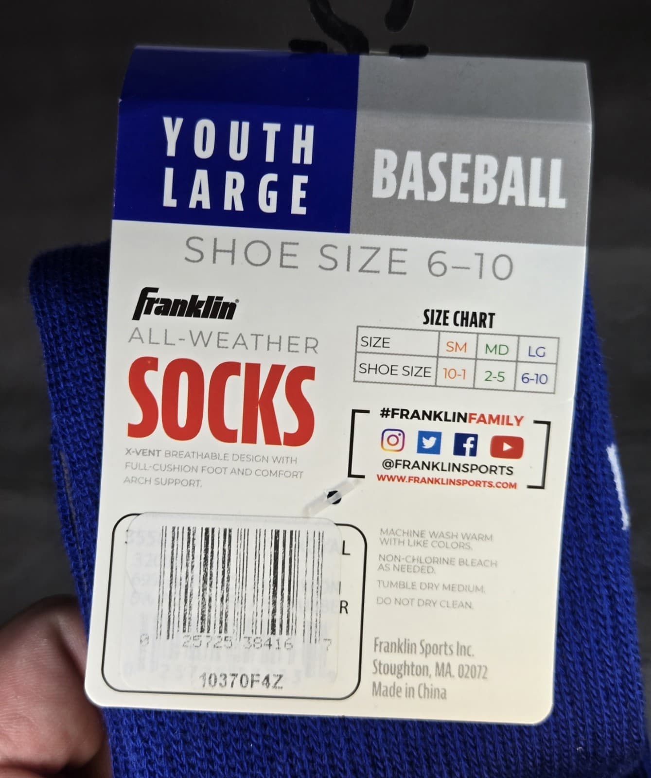 Franklin Youth Large Baseball Socks Royal Blue with Strip Shoe 1 Pair Size 6-10 5