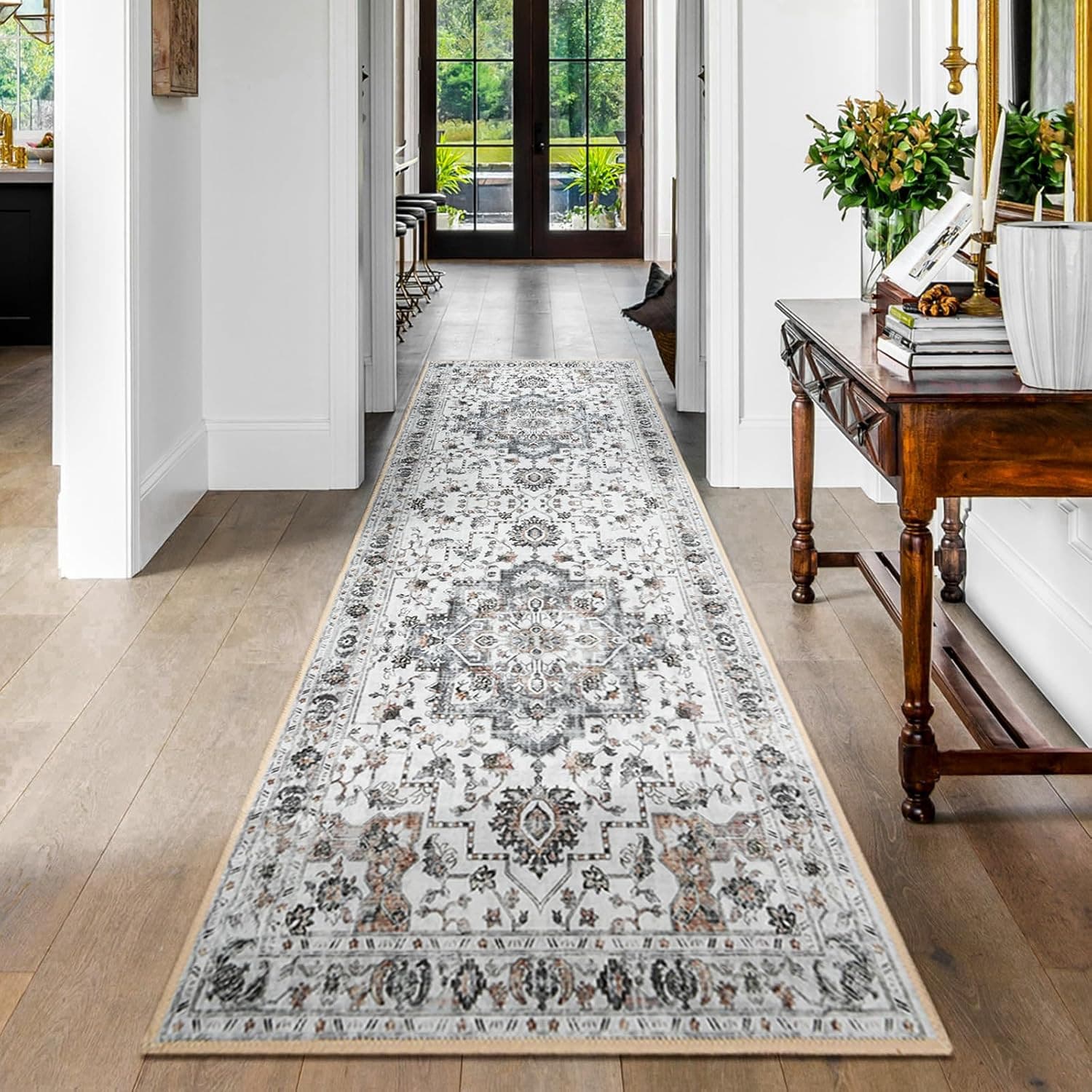 Runner Rug 2x6 Low Pile Non-Slip Machine Washable Soft Area Carpet Light Brown